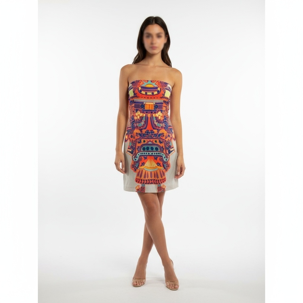 Mara Hoffman Strapless Mini Dress Multi-Color Boho Tribal Print 2 EUC